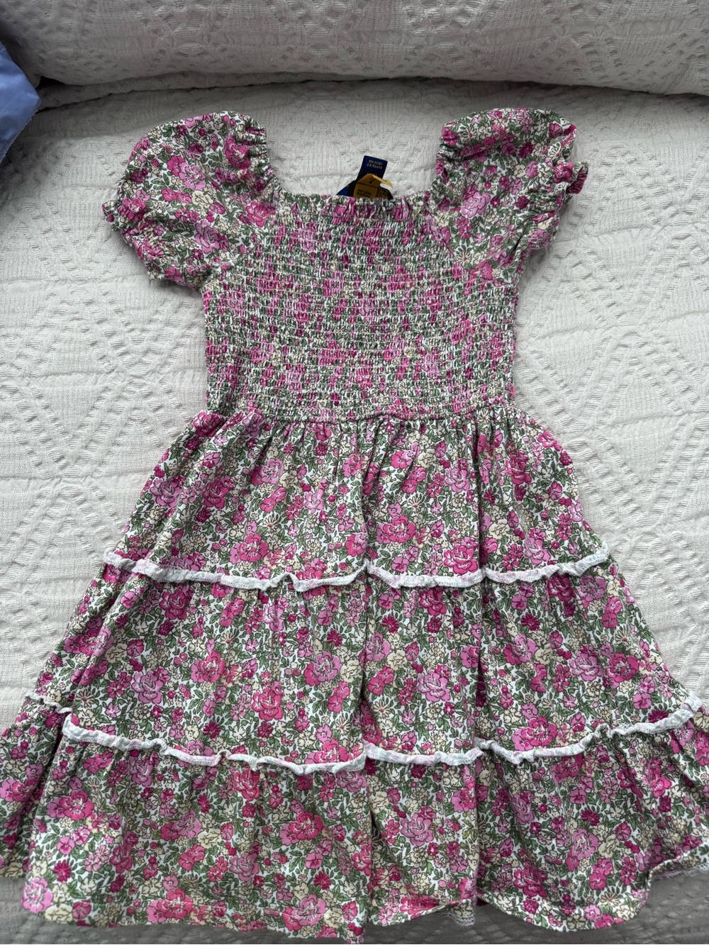 Polo by Ralph Lauren Pink Floral Smocked Tiered Dress